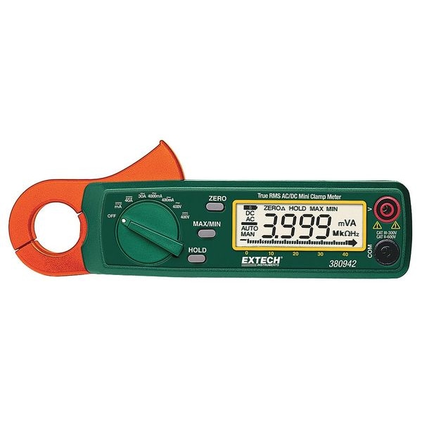 Extech Digital Clamp Meter, LCD, 30 A, 0.9 in (23 mm) Jaw Capacity, CAT ...
