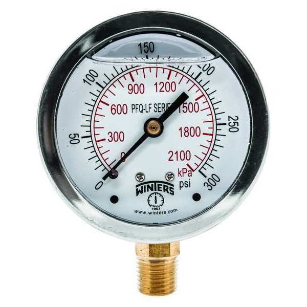 Winters Lead-Free Pressure Gauge, 0 to 300 psi, 2 1/2 in