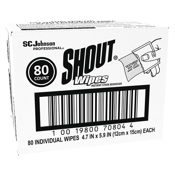 Shout Stain Treater Wipes, White, Packet, Paper, Stain Remover, 80 Wipes, 6  in x 4 3/4 in, Lemon 686661