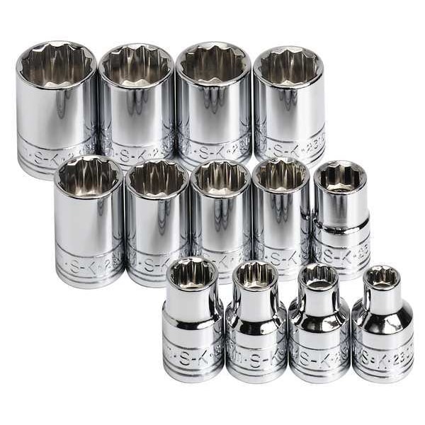 Sk Professional Tools 3/8" Drive Socket Set Metric 13 Pieces 7 mm to 19 mm , Chrome 89023