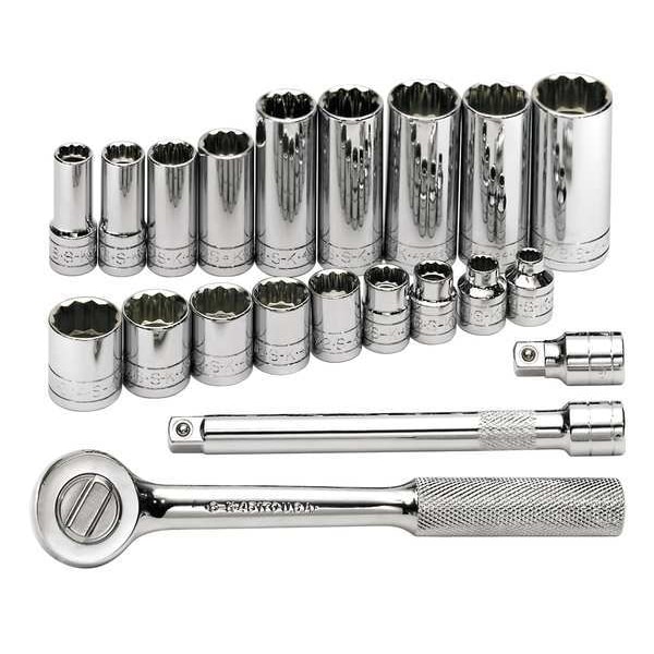 Sk Professional Tools 3/8" Drive Socket Set SAE 21 Pieces 1/4 in to 7/8 in , Chrome 4551