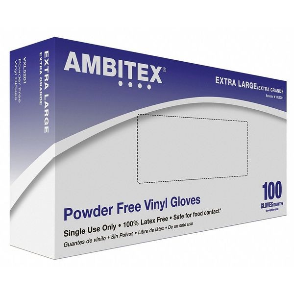 Ambitex Smooth Gloves, Vinyl, Powder Free, Clear, XL, 100 PK VXL5201
