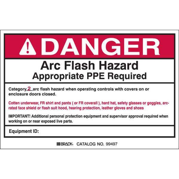 Brady Arc Flash Protection Label, 4inHx6inW, PK5 121110