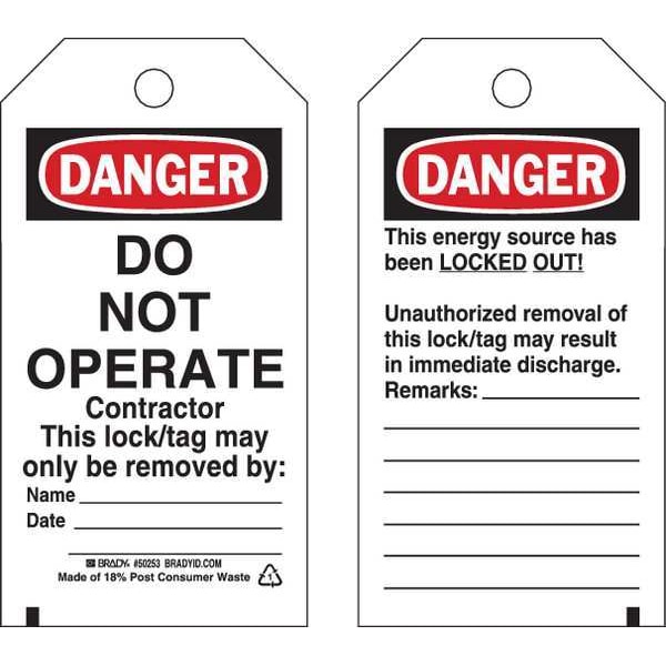 Brady Danger Tag, Polyester, 5 3/4 in H x 3 in W, Rectangle, 25 PK 50253 - main