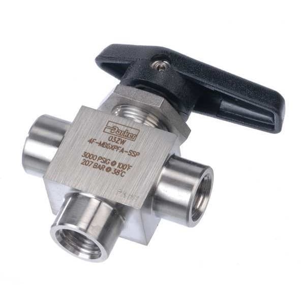 Parker 1/4" 3Way Ball Valve 3000 psi 4FMB6XPFASSP Zoro