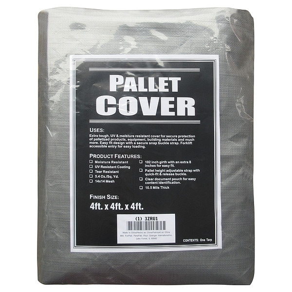Zoro Select Pallet Cover Tarp, 48 in W x 48 in D x 48 in L, 10.5 mil Thickness, Black/Silver 3ZRU1