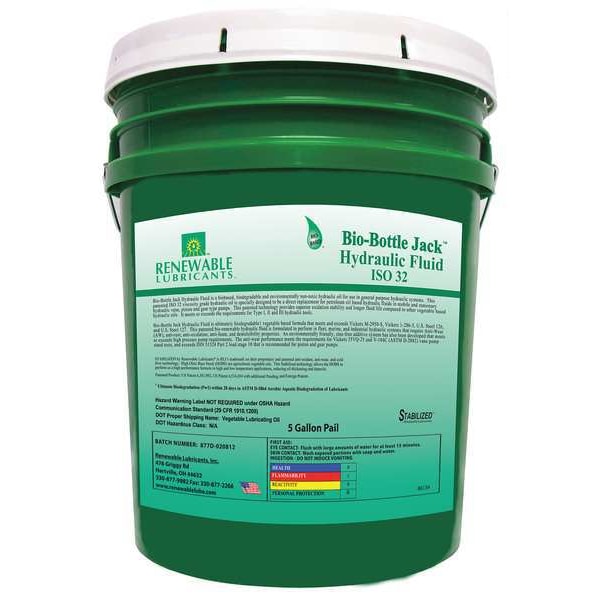 Renewable Lubricants 5 gal BioBottle Jack Hydraulic Fluid Pail 32 ISO