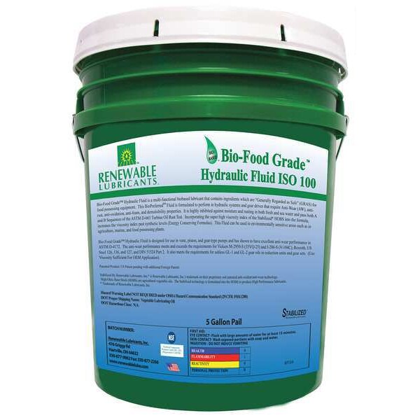 Renewable Lubricants 5 gal Pail, Hydraulic Oil, 22 ISO Viscosity, Not