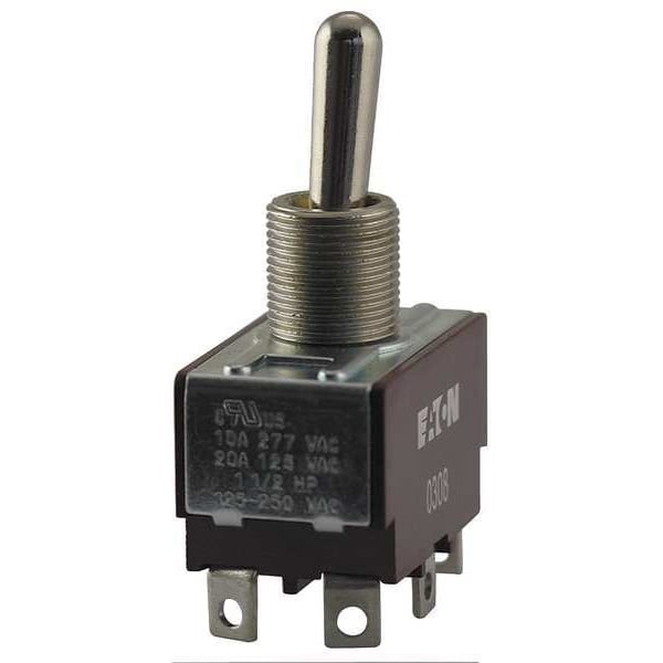 Eaton Toggle Switch, SPST, 2 Connections, On/Off, 3/4 hp, 10A @ 277V AC, 20A @ 125V AC XTD1A1A2
