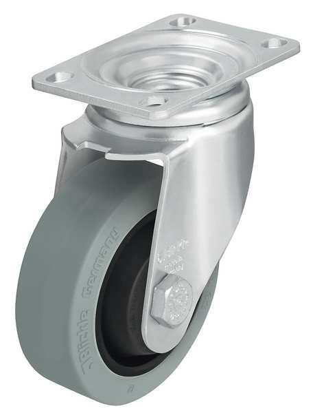 Zoro Select Swivel Plate Caster, Rubber, 5 in., 400 lb. L-POEV 126K-12-SG-FK