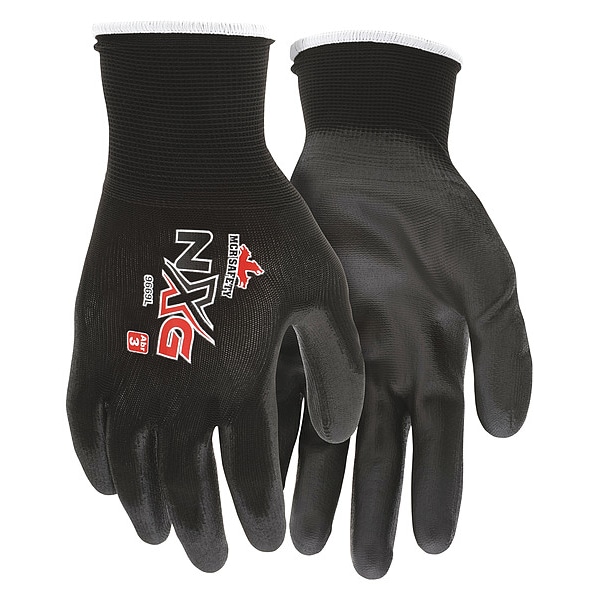 Mcr Safety Polyurethane Coated Gloves, Palm Coverage, Black, L, PR
