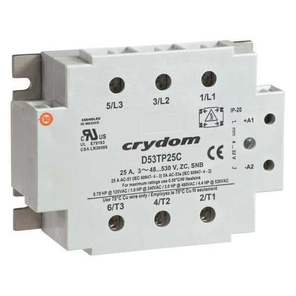 Crydom Solid State Relay, 90 to 140VAC, 50A B53TP50CH-10