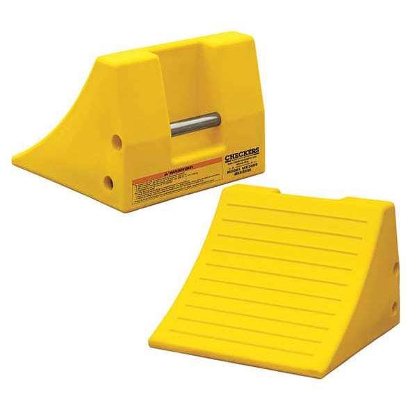 Checkers Wheel Chock, 11 In H, Urethane, Yellow MC3009