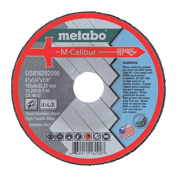 Metabo Grinding Wheel, T27, CA46U, 6"X1/4"X7/8" US616292000