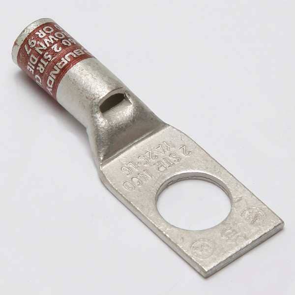 Burndy One-Hole Compression Lug, 2 AWG Max, 1/2 in Stud, Standard