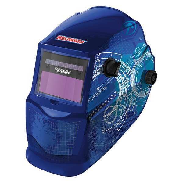 Westward Auto Dark Welding Helmet, 4, 9-13, Blu/Wh 22XX44 | Zoro