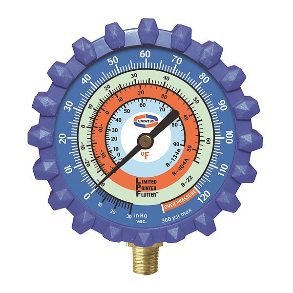 Uniweld Refrigerant Gauge, 2.5" L/P, 300 psi, Blue G30LD Zoro