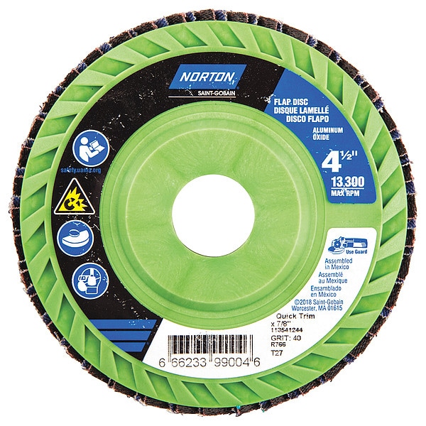Norton Abrasives Flap Disc, 4 1/2 In x 40 Grit, 7/8 66623399004 Zoro