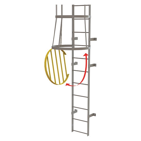 TriArc Ladder, Fixed, Steel, Cage Door OPFS04Y Zoro