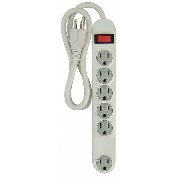 Power First Outlet Strip, 6 Outlet(s) NEMA 5-15R, NEMA 5-15P, 2 ft. 6 ...
