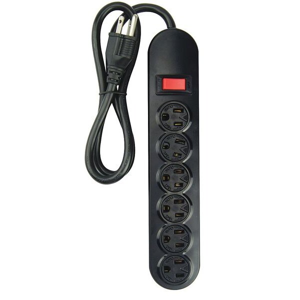 Power First Outlet Strip, 6 Outlet(s) NEMA 5-15R, NEMA 5-15P, 2.5 ft ...
