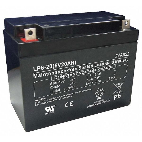 Zoro Select Battery, Sealed Lead Acid, 6V, Nut/Bolt 24A822