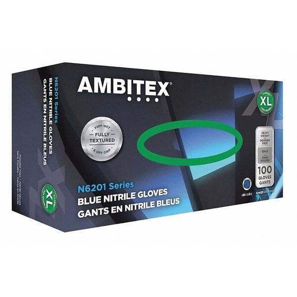Ambitex Textured Gloves, Nitrile, Powder Free, Blue, XL, 1000 PK