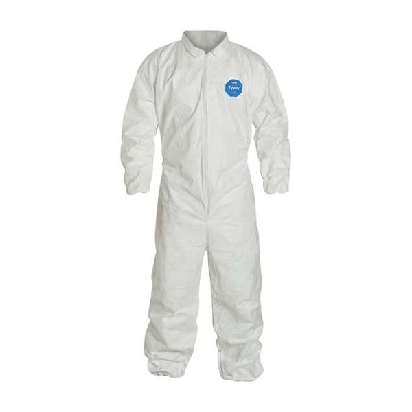 Dupont Collared Disposable Coveralls, 25 PK, White, High Density Spunbond Polyethylene, Zipper TY125SWHXL002500