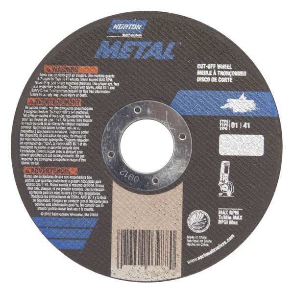 Norton Abrasives Abrasive Cut-Off Wheel, Type 1, 6 in Dia, 0.04 in