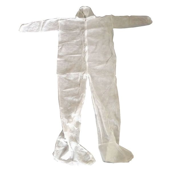 Condor Hooded Disposable Coveralls, M, 25 , White, polypropylene, zipper 26W781