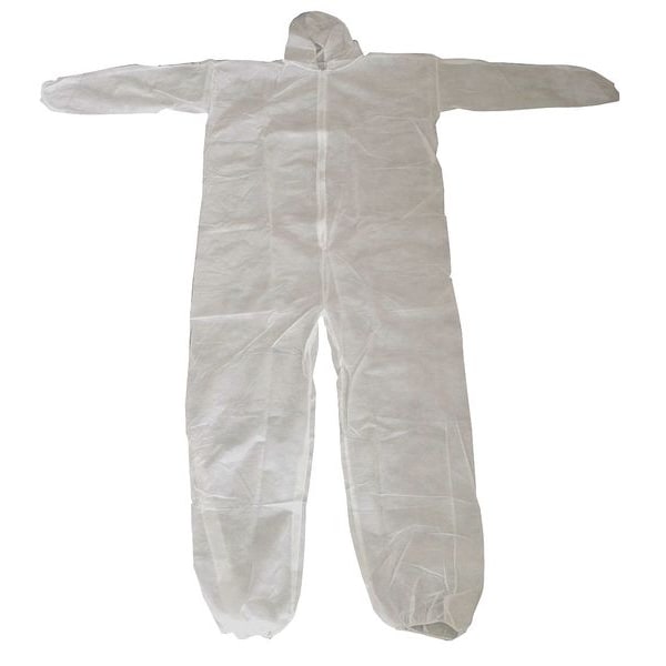 Condor Hooded Disposable Coveralls, 25 PK, White, Polypropylene, Zipper 26W770