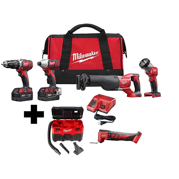 Milwaukee Tool M18 4Tool Kit, M18 Vac, M18 MultiTool 269624, 088020