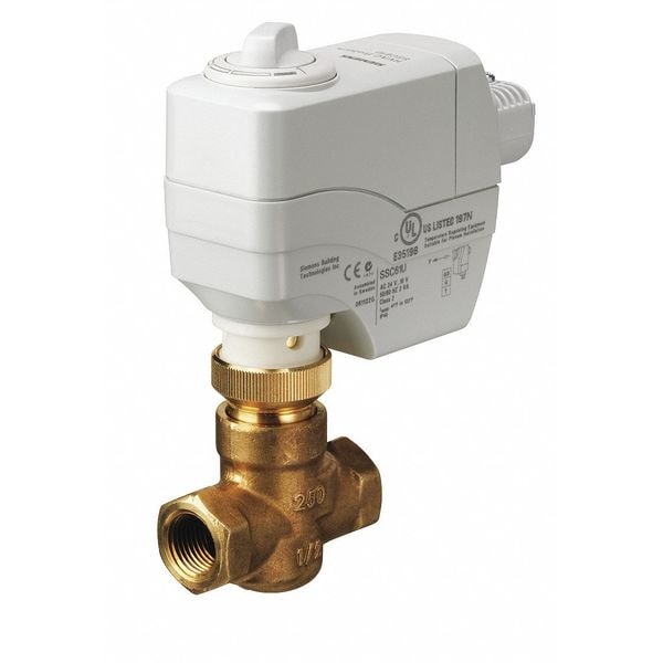 Siemens Globe Valve Assembly, 2 Way, 1/2", .63Cv, NC 25401102 Zoro