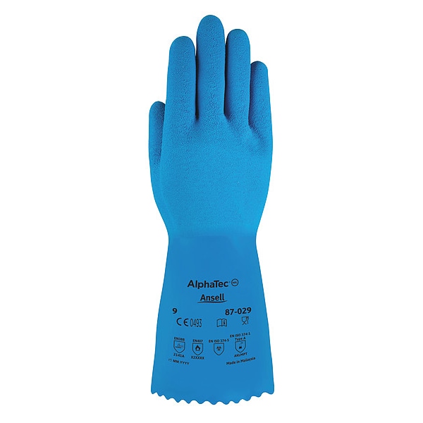 Ansell 12" Chemical Resistant Gloves, Natural Rubber Latex, 8, 1 PR 87
