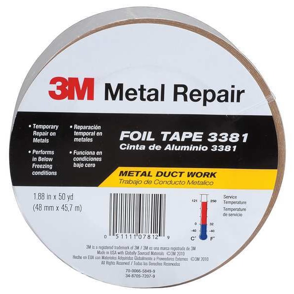 3m Foil Tape,2 13/16 in x 50 yd,Aluminum 3381 3m 3381