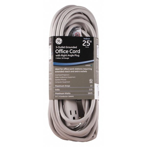 Ge Extension Cord, Grounded, 3Outlet, 25 ft. 43017 Zoro