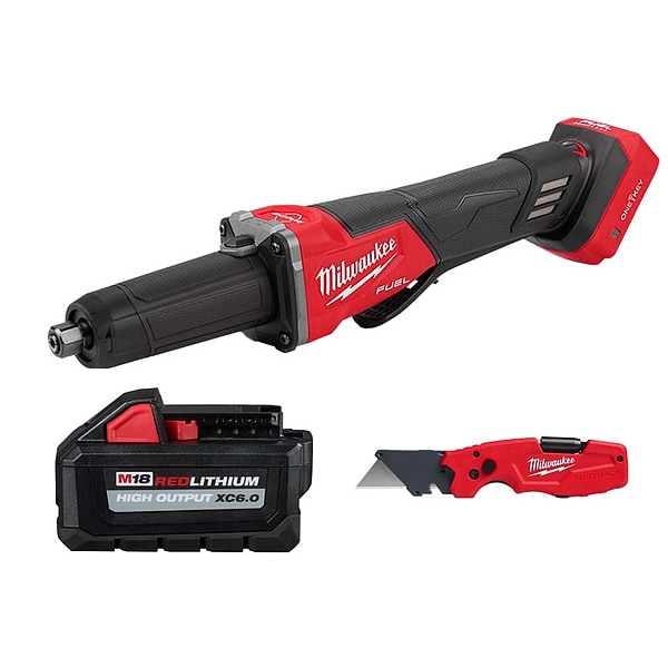 Milwaukee Tool M18 Die Grinder + XC6.0 Battery + Knife 2984-20, 48