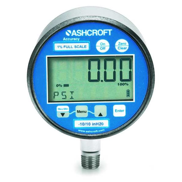 Ashcroft Digital Pressure Gauge with Transmitter, 0 to 3000 psi, 1/4 in MNPT, Metal 302174SD02LXBLBK3000#