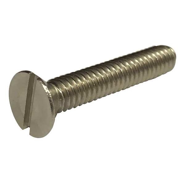Zoro Select #10-32 x 3/8 in Slotted Flat Machine Screw, Plain Stainless Steel, 100 PK 2AU79