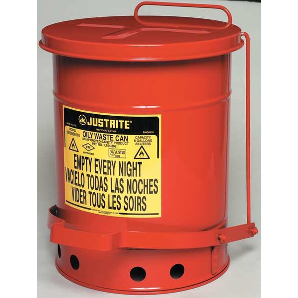 Fireproof Rag Disposal Can Justrite 6 Gal Galvanized Steel Oily Waste ...