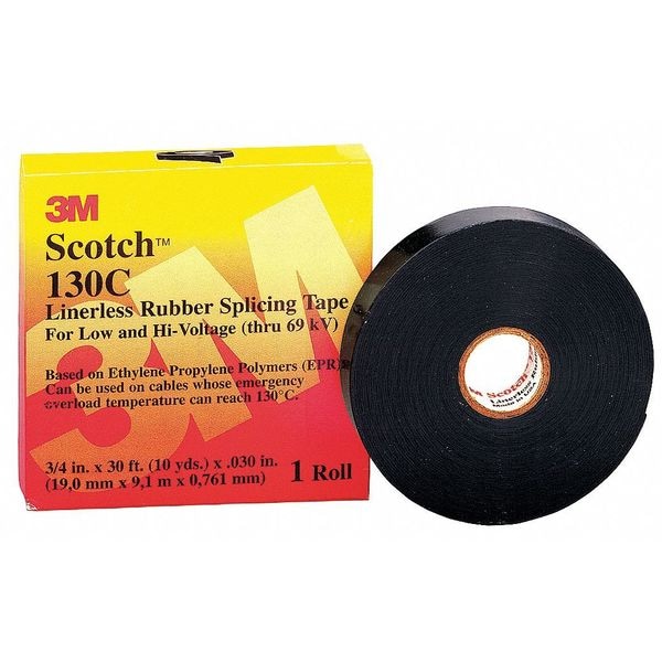 3M Rubber Electrical Tape, 130C, Scotch, 1 in W x 30 ft L