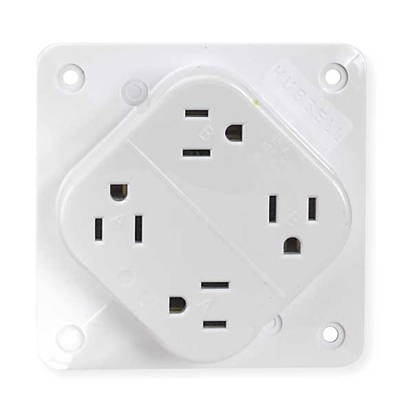 Hubbell Receptacle, 15 A Amps, 125V AC, Surface Mount, Quad Outlet, 5