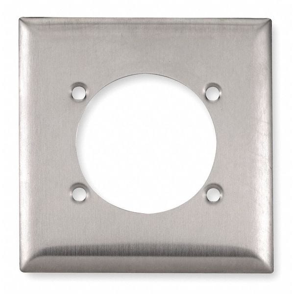 Hubbell Wiring Device-Kellems Single Receptacle Plate, 2 Gang, Silver SS701