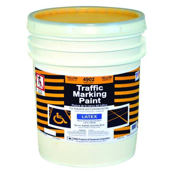 Rae Traffic Zone Marking Paint, 5 gal., Yellow, Latex Acrylic Based 490205 Zoro