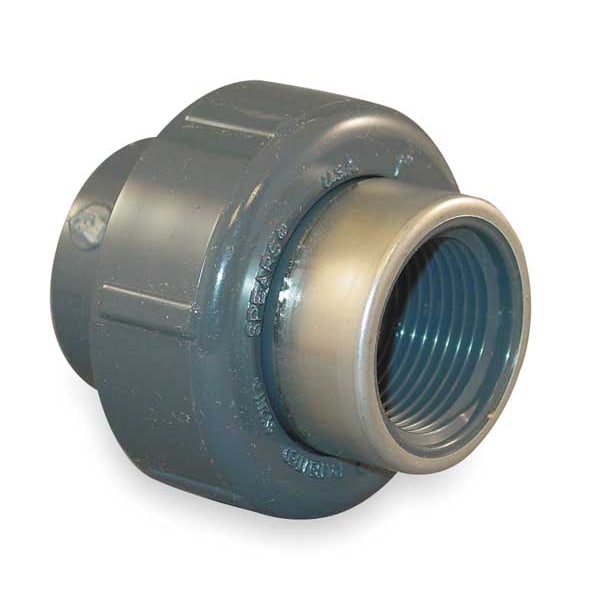 Zoro Select PVC, Stainless Steel Union, Socket x FNPT, 2 in