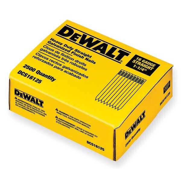 Dewalt Collated Finishing Nail, 11/2 in L, 16 ga, Bright, THead Head