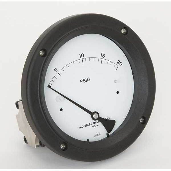 Midwest Instrument Pressure Gauge, 0 to 20 psi 142-SC-00-OO-20P