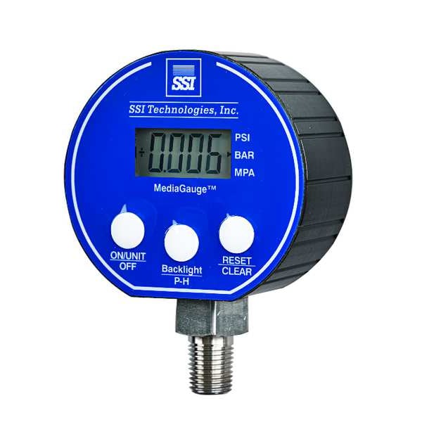 Ssi Digital Pressure Gauge, 0 to 1500 psi, 1/4 in MNPT, Plastic, Black MG-1500-A-9V-R