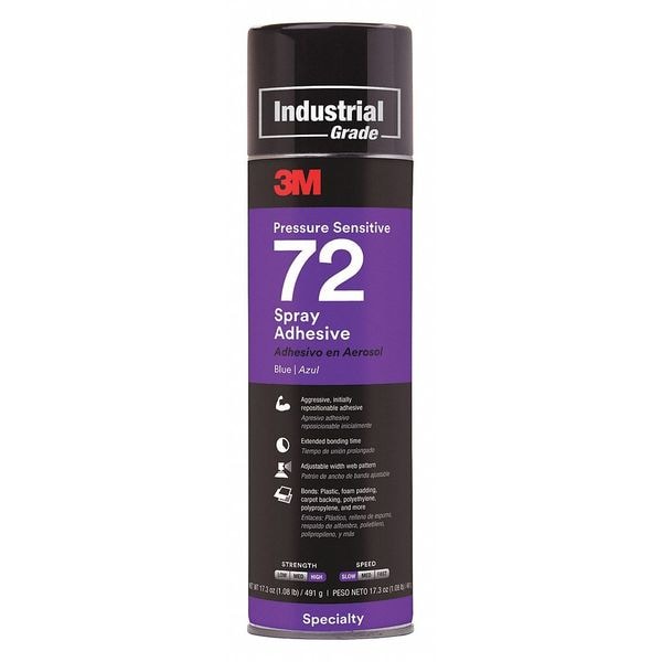 3M Spray Adhesive, Pressure Sensitive 72 Series, Blue, 17.3 oz, Aerosol Can 72 BLUE