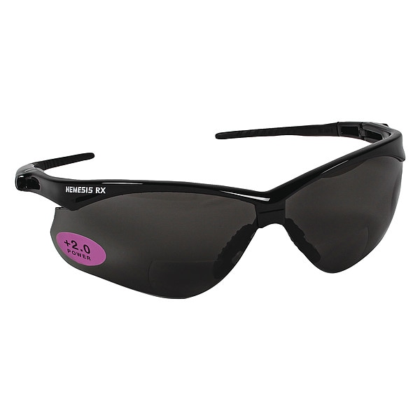 Kleenguard Nemesis Readers Prescription Safety Sunglasses, Diopter: +2.00, Black Frame, Smoke Gray Lens 22518